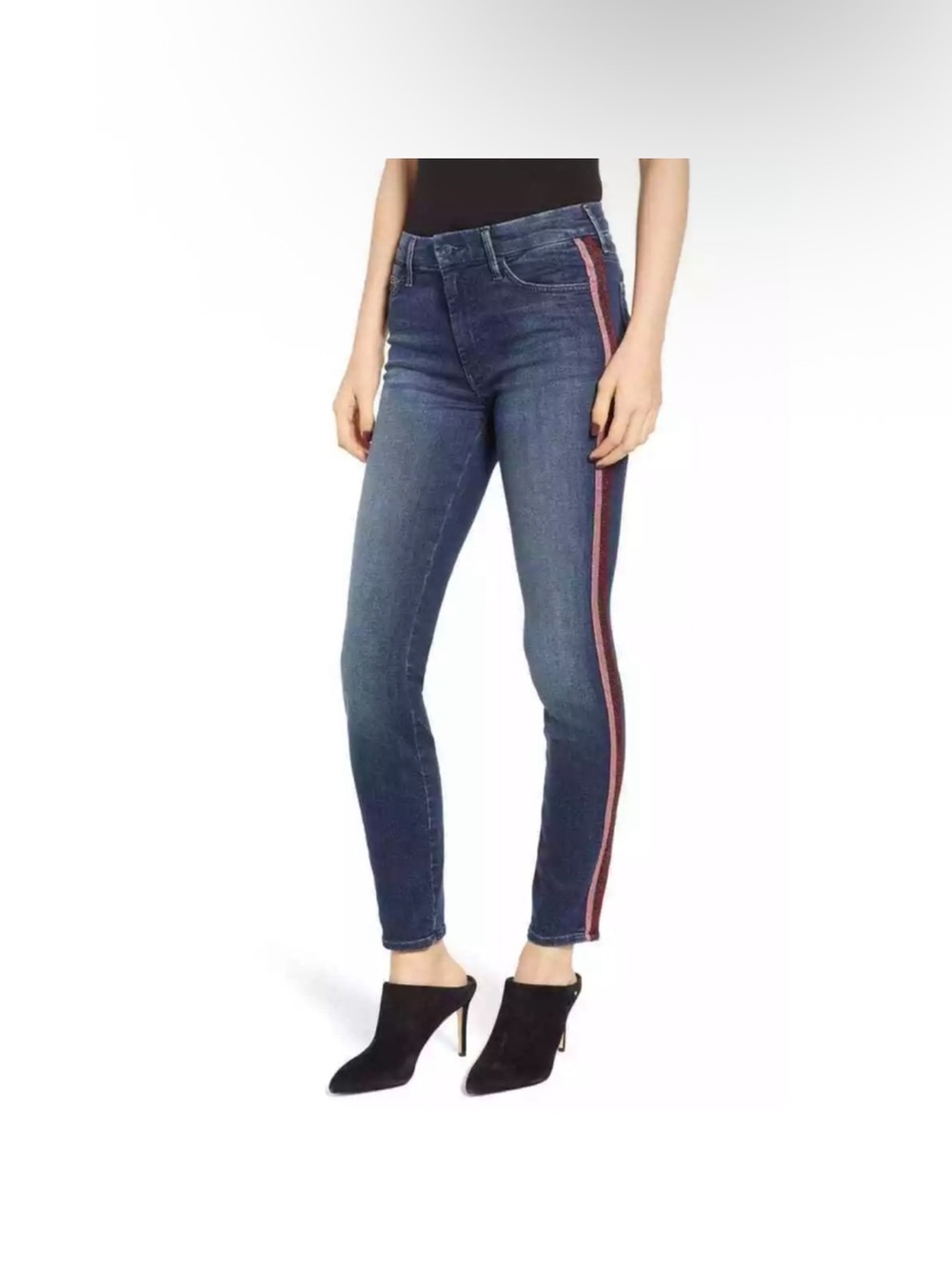 MOTHER Size 28 High Waisted Looker Here Kitty, Kitty Glitter Racer Denim Jeans